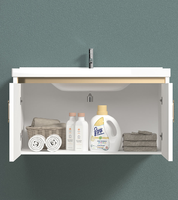 Meuble-lavabo de style moderne avec vasque en céramique, armoire de salle de bain en PVC avec miroir, facile à nettoyer