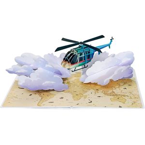 Carte de vœux d'anniversaire 3D pop-up avec un design de nuages et de carte du monde, papier finition mate pour les thèmes de voyage ou d'aventure - Product Image 5
