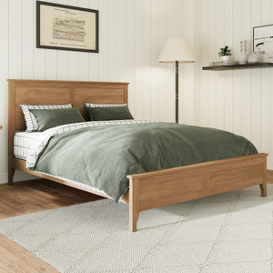 Lit plateforme moderne en bois massif, taille Queen, convertible et réglable, avec revêtement en velours, support robuste en lattes de bois, sans sommier. - Product Image 2