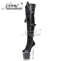 Femmes 8 pouces pôle chaussures de danse 20cm boucle de ceinture décapant talons plate-forme genou bottes automne Sexy fétiche Punk discothèque modèles ABS