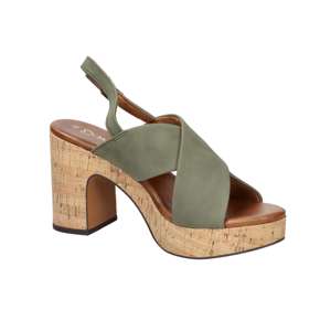 Sandalias de tacón para mujer Marco Tozzi, color verde militar, tacón de 9 cm, talla 36, plataforma, slingback - Product Image 2