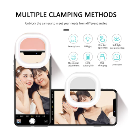 LED Selfie Ring Light for Beauty Girl Lighting Night Darkness Selfie Enhancing for Mobile Phone Self Lighting Ring Flashes