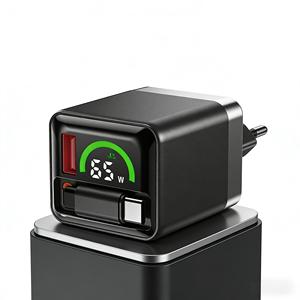 Chargeur de téléphone USB-C rétractable multi-ports 45W GaN avec câble, adaptateur de charge rapide double port pour iPhone Samsung Dynamic Power - Product Image 1