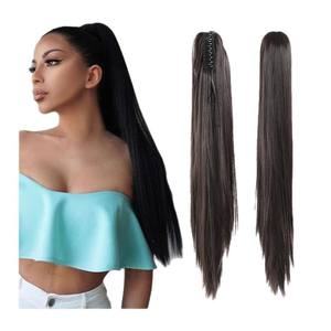 Perruque queue de cheval longue et droite, noir naturel, brun foncé, extension de cheveux en fil résistant à la chaleur avec clip, pour femmes, style jeune et élégant - Product Image 5