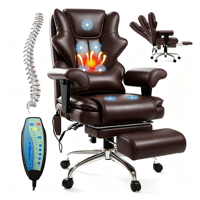 Chaise de bureau de direction ergonomique chauffante à 7 points de massage avec repose-pieds et accoudoirs réglables pour ordinateur
