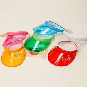 หมวกว่ายน้ำสีลูกกวาดสำหรับผู้ใหญ่เด็กหมวกกันแดดจาก lear pvc พิมพ์โลโก้สำหรับเดินทางชายหาดฤดูร้อน - Product Image 4