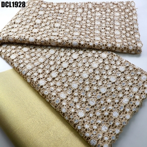 Tela bordada soluble en agua de alta calidad, la más nueva tela de encaje de cordón grande Aso Ebi elegante y cómoda para vestido de novia de <span class=keywords><strong>mujer</strong></span> - Product Image 5