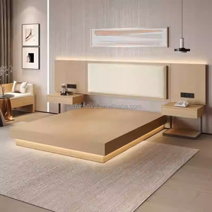 Low Cost 3 Star Hotel Bedroom Sets Wood <b>Frame</b> Single <b>Twin</b> Tatami <b>Bed</b> With Upholstered Headboard Nightstand Wardrobe & TV Cabinet - Product Image 4