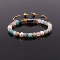 Bracelet en pierres précieuses pour femmes, nouveau design, micro pavé CZ, boule en pierre de larimar naturelle, perle d'eau douce, labradorite, macramé, JBS11096