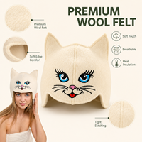 Gorro de Sauna de Fieltro de Lana con Diseño de Gato Adorable, Protección Contra el Calor, Transpirable, para Baño de Vapor y Spa