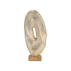 Scultura ovale in metallo con design testurizzato su base in legno per decorazioni per la casa, soggiorno, ufficio, alluminio - Product Image 1