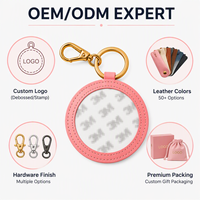 Porte-clés rond en cuir de 12 cm pour kit de broderie DIY, breloque de sac florale de luxe faite à la main, porte-clés artisanal en cuir rose