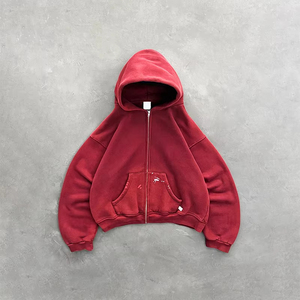 OEM Custom Print Hoodie Vintage Streetwear Zip Up Cotton Fleece Boxy Fit Logo Design Premium <b>Men</b> Hoodie - Product Image 2