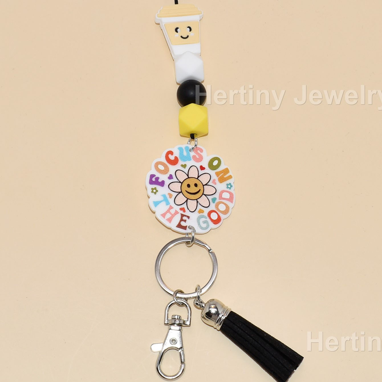 New Bohemian Wood Bead Keychain Badge Holder Cute Diamond Silicone Key Ring Lanyard With Clip for Teachers Students Gift Idea Image 2