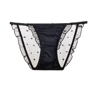 Culotte brodée en Satin à fines bretelles pour femme, culotte féminine Sexy en dentelle, douce pour la peau, offre spéciale