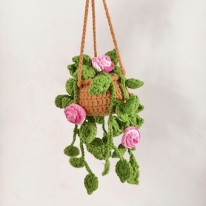 Handmade Crochet <b>Small</b> Sunflower Artificial Flower Car Hanging <b>Basket</b>-Lightweight & Durable for Rearview Mirror Decoration - Product Image 3