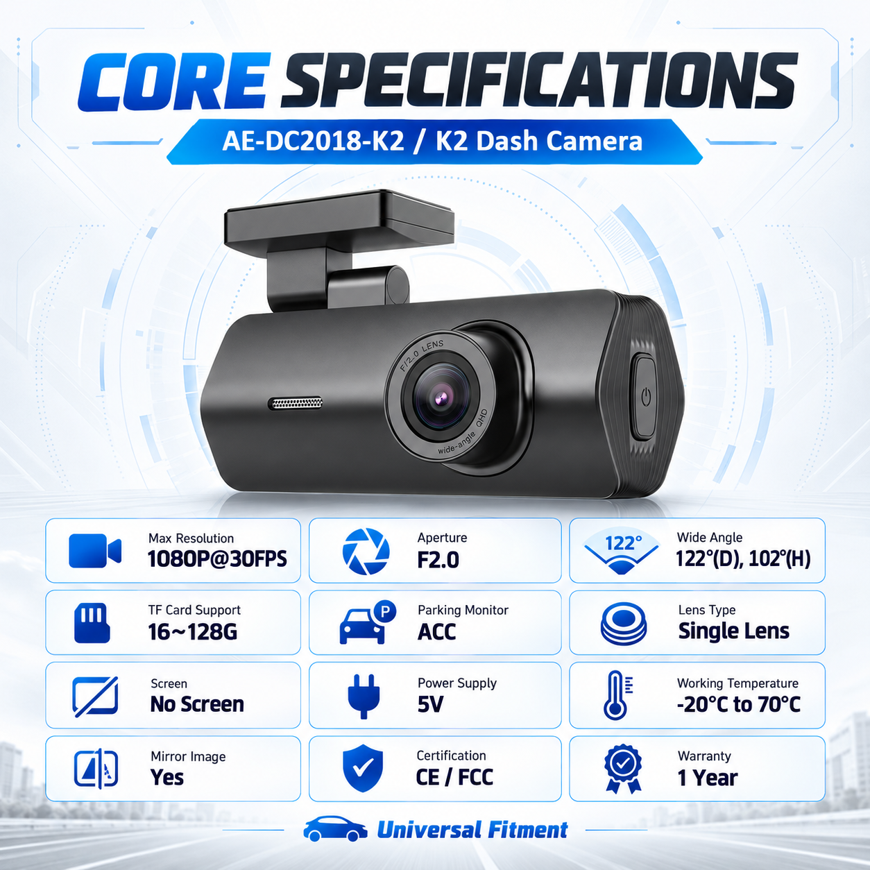 Hikvision G-Sensor Multi Language Voice Interaction CE FCC 122° Wide Angle 1080P AHD Camera Dash Cam · image 2
