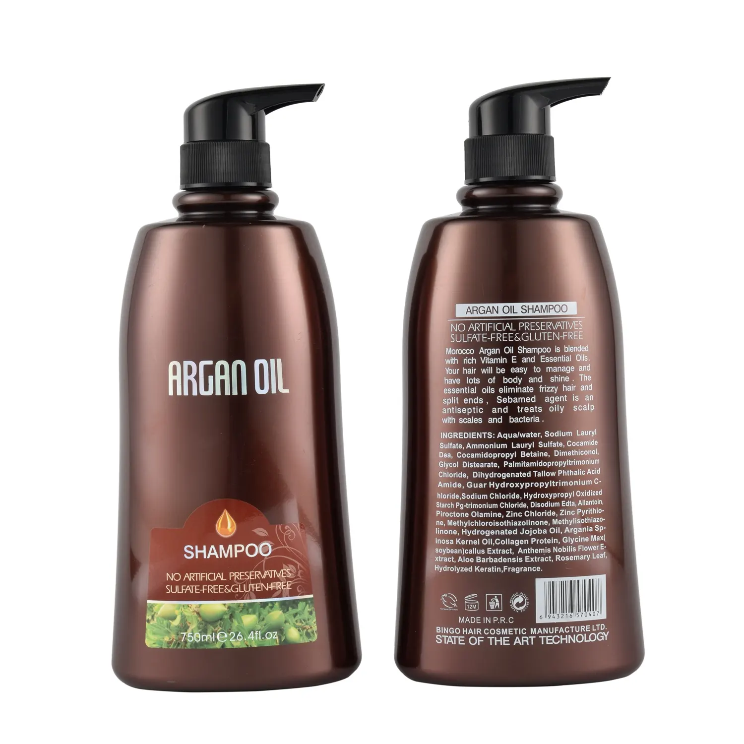 Óleo de argan para crescimento capilar, shampoo sedoso anti-caspa de óleo marroquino de argan para crescimento capilar