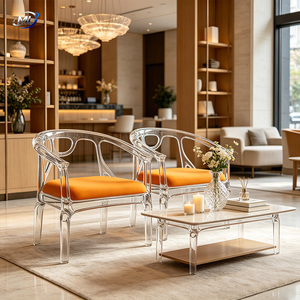 ML Modern European Luxury <b>Dining</b> <b>Chair</b> Transparent Resin Orange Cushion Metal Legs - Product Image 2