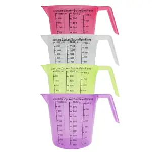 NISEVEN 4pcs/Set 1 Litre Plastic Measuring Cup BPA Free Stackable Measure Cup with Spout & Handle Clear Plastic Measuring Jug