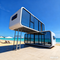 Maison mobile modulaire préfabriquée en acier extensible de 40 pieds, type Apple Cabin, avec panneaux solaires, climatiseur, ensemble clé en main, idéale pour les vacances.