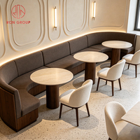 Meubles de restaurant Ron Group, table ronde en marbre, canapé gris foncé, banquette moderne, style luxe léger, café, chaise en tissu bouclé