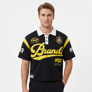 <b>Men's</b> <b>Black</b> Yellow <b>Turtleneck</b> Collar Formal Short Sleeve Cotton Oxford Street Style Regular Fit Eco-Friendly - Product Image 6