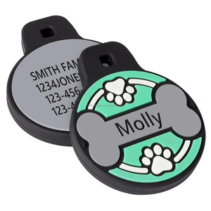 <span class=keywords><strong>Mini</strong></span> étiquette personnalisée en silicone pour animaux de compagnie pour chiens chats mode style animal motif dentelle décoration sculptée au laser QR cordon collier personnalisé - Product Image 1
