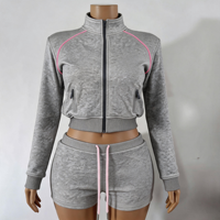 Ensemble sweat à capuche zippé et pantalon coupe vintage personnalisé 2026, haut court avec logo brodé appliqué, streetwear athlétique pour femme