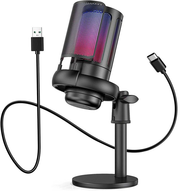 Oneleader USB-A Recording Desktop Metal Wired Condenser Microphone RGB Stand Noise Cancelling Cardioid Polar Pattern Studio