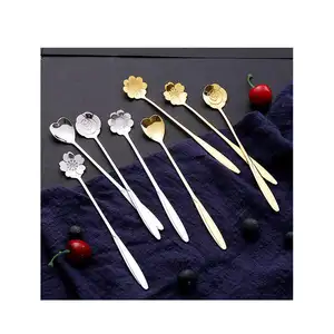 18cm Long Handle Stirring Spoon Mug Stainless Steel Coffee Ice Spoon Creative Flowers Love Heart Shape