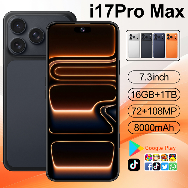 Best Cheap I17 Pro Max Dual SIM 5G Smartphone 108MP 8000mAh 7.3" Global Version Octa Core 120Hz OLED Mobile Phone
