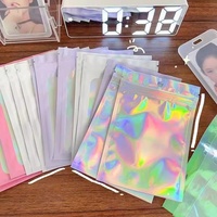 Sacs refermables personnalisés en Mylar, Sachets en plastique holographiques, Pochettes en plastique rose et transparentes, Sacs refermables holographiques, Pochettes à fermeture éclair
