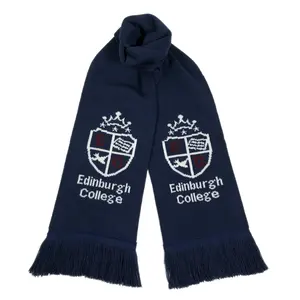 OEM high quality soccer fans party fashion winter soft scarves custom tassel knitted club design jacquard football scarf