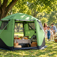 Grande tente dôme gonflable de 4,5 m en polycoton 210g avec ouverture pour poêle, lanterneau et auvent occultant pour le camping et le glamping en toutes saisons
