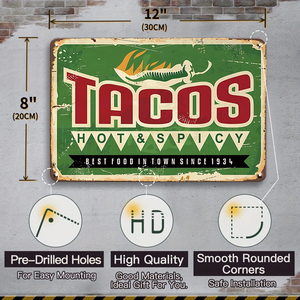 Panneau métallique vintage sur le thème des tacos mexicains avec impression « Hot & Spicy » - Product Image 5