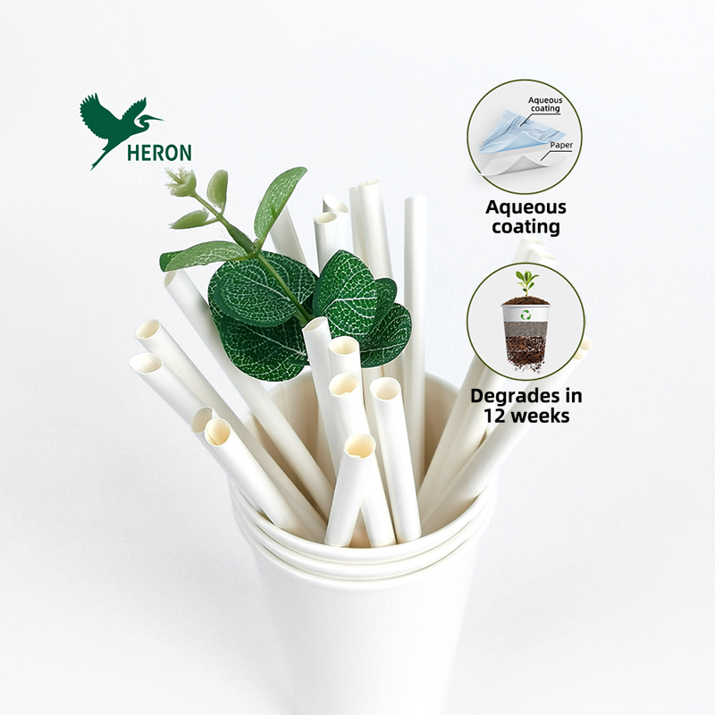 100% Biodegradable 6mm 8mm 12mm Straw Drinking Disposable Compostable Straw Aqueous Lining Paper Straw