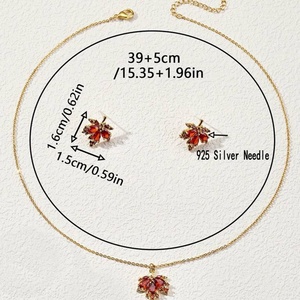 ชุดเครื่องประดับสแตนเลสสตีลชุบทอง 18K หรูหรา ประดับด้วยเพทายสีแดงและทับทิม ดีไซน์ใบเมเปิ้ลทันสมัย เหมาะสำหรับใส่ในชีวิตประจำวัน งานปาร์ตี้ หรือเป็นของขวัญ - Product Image 5