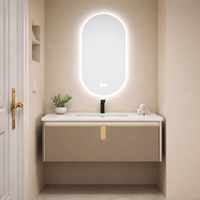 Meuble de salle de bain moderne avec matériau imperméable durable et finition résistante à l'humidité, doté d'un miroir rétroéclairé par LED
