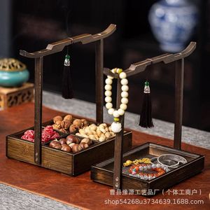 Chinese Style Wooden Snack Box 4 Compartment Standing Type Multifunction <b>Storage</b> <b>Tray</b> For Tea Table Candy Display - Product Image 2