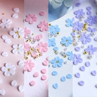 150pcs 3D Sculpté Résine Fleurs avec Perles En Acier Coloré Rond Pétale Nail Art Décorations En Gros