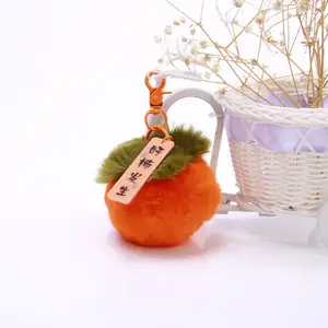 Offre Spéciale de couleur vraie boule de fourrure pom pom porte-clés en gros 8cm fourrure citrouille