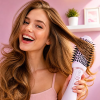 Brosse Soufflante Ionique 2-en-1 à Air Chaud pour Volumisation et Massage du Cuir Chevelu, Chauffage à Fil Résistant, 1100W, 3 Vitesses, Brosse Chauffante, Vente Directe Usine