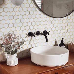 Tuiles de mosaïque hexagonales en marbre blanc oriental en métal moderne, tuiles de mosaïque en pierre en acier inoxydable pour les murs et les sols de la salle de bain - Product Image 4