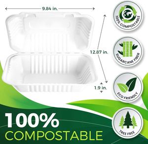 Boîte d'emballage alimentaire minimaliste jetable de 9 pouces en bagasse écologique pour viande avec estampage, idéale pour les boissons - Product Image 2
