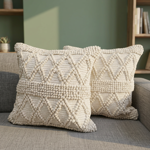 Funda de Cojín Cuadrada Boho de Lujo, 100% Algodón Orgánico, Tejida a Mano con Flecos, Decoración para Hogar y Hotel, Marca MORE, Hecho en India - Product Image 1