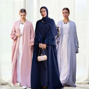 2024 Hot Sale Hot Selling Soft Satin Abaya Dubai Turkey Arab Cardigan Islamic Clothing for Muslim Women Wedding Event