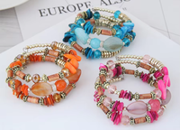 Bracelet vintage multicouche, bracelet ethnique en pierres colorées, bracelet exquis et charmant en perles de turquoise et de coquillages