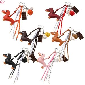 Porte-clés QQ en cuir représentant un teckel, avec cordon tressé et pendentif dessin animé de chien, idéal pour sacs à main - Product Image 6