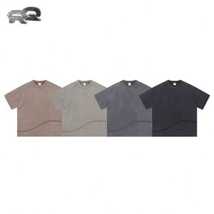 Camiseta de punto de manga corta informal para hombre, 100% algodón, 300 gramos, anti-bolitas, corte oversize, cuello redondo, lisa, sin estampado, efecto seda, venta al por mayor, novedad - Product Image 5